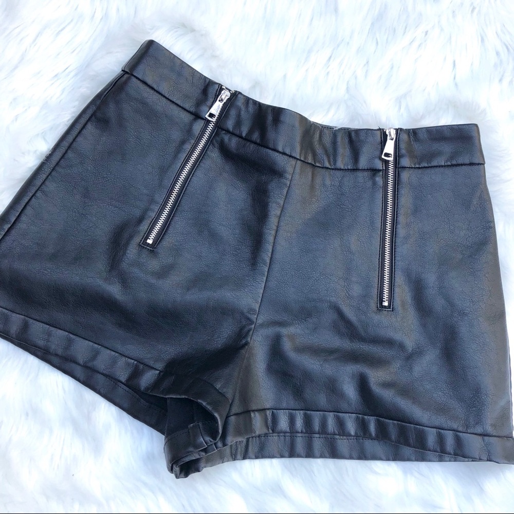 ZARA Pleather shorts with double front zipper